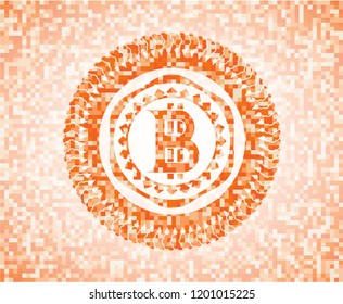  bitcoin icon inside abstract orange mosaic emblem