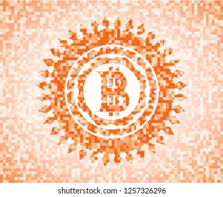 bitcoin icon inside abstract orange mosaic emblem with background