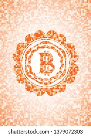 bitcoin icon inside abstract orange mosaic emblem