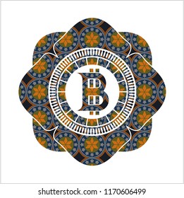 bitcoin icon inside arabesque badge. arabic decoration.