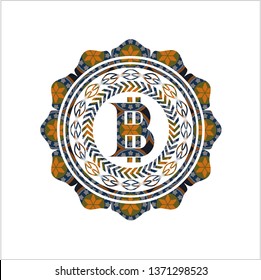 bitcoin icon inside arabesque badge background. arabic decoration.