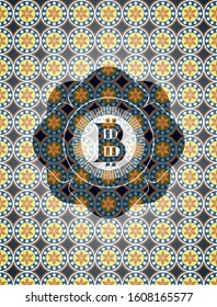 bitcoin icon inside arabesque badge background. arabic decoration.