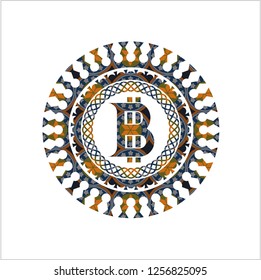 bitcoin icon inside arabesque emblem. arabic decoration.
