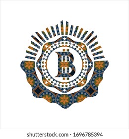 icono de bitcoin dentro del emblema arabesco. decoración árabe.