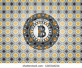 bitcoin icon inside arabesque style badge. arabic decoration.