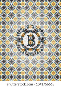 bitcoin icon inside arabesque style emblem. arabic decoration.