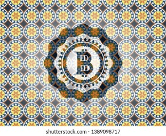 bitcoin icon inside arabesque style badge. arabic decoration.