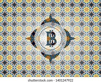 bitcoin icon inside arabesque style badge. arabic decoration.