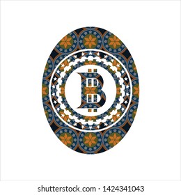 bitcoin icon inside arabesque style emblem. arabic decoration.