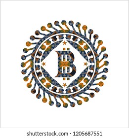 bitcoin icon inside arabic emblem. Arabesque decoration.