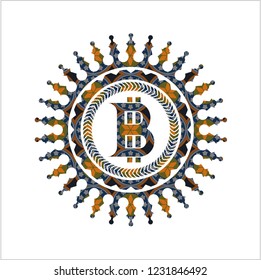 bitcoin icon inside arabic emblem. Arabesque decoration.