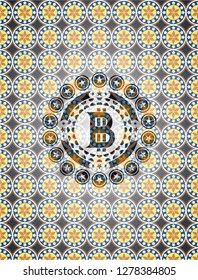 bitcoin icon inside arabic emblem background. Arabesque decoration.