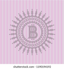 bitcoin icon inside badge with pink background