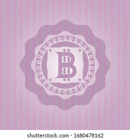 bitcoin icon inside badge with pink background