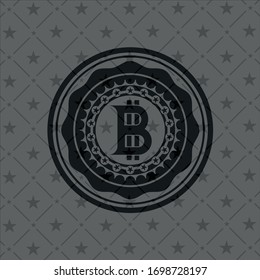 bitcoin icon inside black emblem. Vintage.