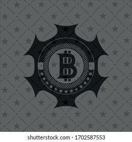 bitcoin icon inside black emblem. 