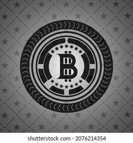 icono de bitcoin dentro del emblema negro. 
