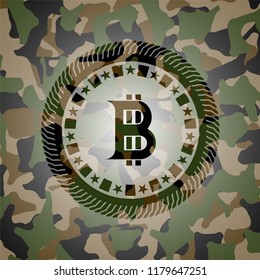 bitcoin icon inside camouflage texture