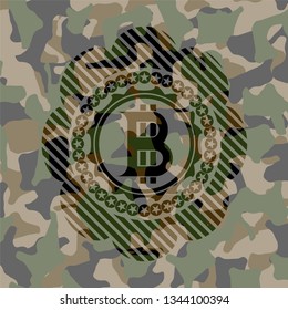 bitcoin icon inside camouflaged emblem