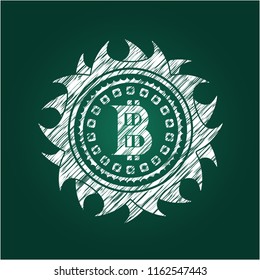 bitcoin icon inside chalk emblem