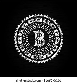 bitcoin icon inside chalk emblem
