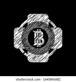 bitcoin icon inside chalk emblem
