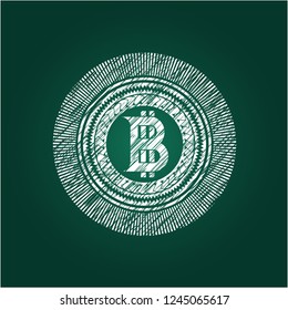 bitcoin icon inside chalkboard emblem