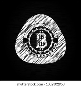 bitcoin icon inside chalkboard emblem
