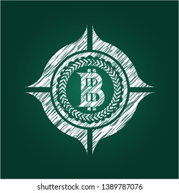 bitcoin icon inside chalkboard emblem