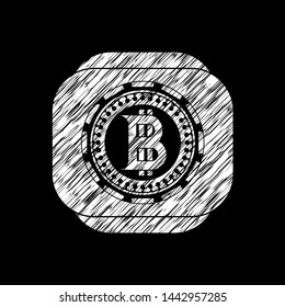 bitcoin icon inside chalkboard emblem