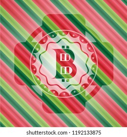 bitcoin icon inside christmas emblem background.