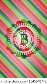 bitcoin icon inside christmas emblem background.