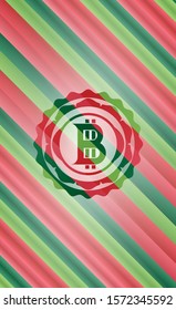 bitcoin icon inside christmas emblem background.