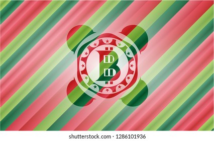 bitcoin icon inside christmas style emblem.