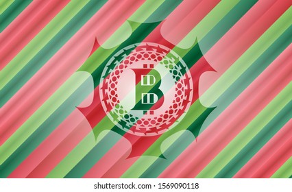 bitcoin icon inside christmas style badge..