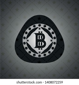 bitcoin icon inside dark badge or emblem