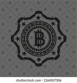 bitcoin icon inside dark emblem. Retro