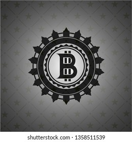 bitcoin icon inside dark emblem. Retro