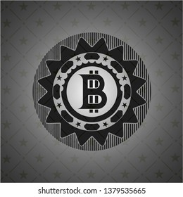 bitcoin icon inside dark emblem. Retro