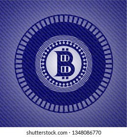 bitcoin icon inside emblem with jean texture
