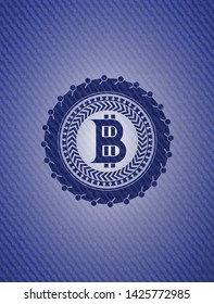 bitcoin icon inside emblem with jean high quality background