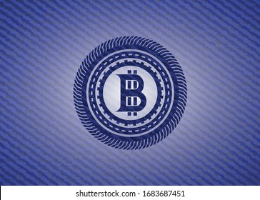 bitcoin icon inside emblem with jean texture