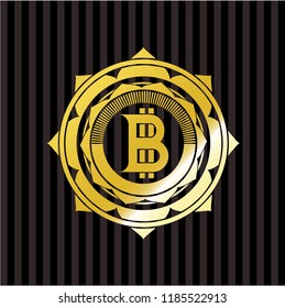 bitcoin icon inside gold emblem or badge