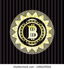 bitcoin icon inside gold emblem