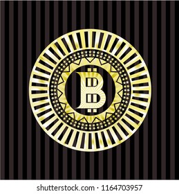 bitcoin icon inside gold shiny badge