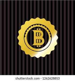 bitcoin icon inside gold shiny badge