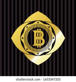 ícono de bitcoin dentro de la insignia dorada brillante