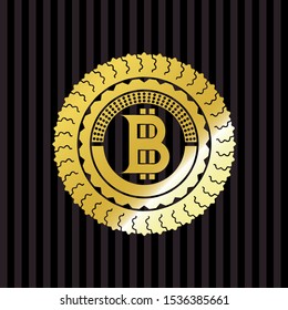 bitcoin icon inside golden badge or emblem