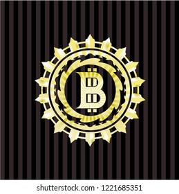bitcoin icon inside golden emblem or badge