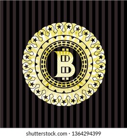 bitcoin icon inside golden emblem